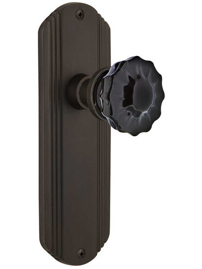 Streamline Deco Door Set with Colored Fluted Crystal Glass Knobs Black in Oil-Rubbed Bronze.